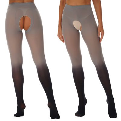 US Womens Gradient Color Pantyhose Crotchless Tights Pants Hold Up Stockings